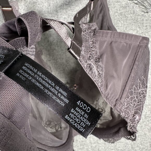 Vintage Smart & Sexy Bra 40DD Lace Underwire Gray Sheer Floral Back Closure - Picture 13 of 16